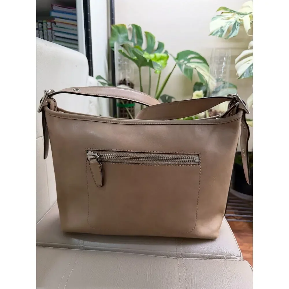 COACH Legacy Leather Duffle Shoulder Bag Beige Crossbody Tassel Excellent